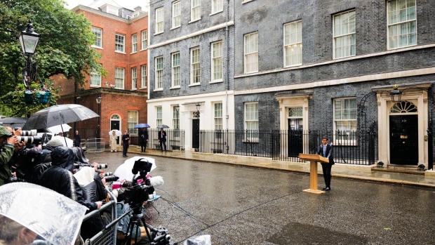 Rishi Sunak, UK prime minister, announces a general election during a news conference outside 10 Downing Street in London, UK, on Wednesday, May 22, 2024. Speculation about election timing has dominated Westminster in recent weeks, but it stepped up a gear on Wednesday after data showed inflation dropped to 2.3%  close to the Bank of Englands target.Photographer: Jose Sarmento Matos/BloombergRishi Sunak, UK prime minister, announces a general election during a news conference outside 10 Downing Street in London, UK, on Wednesday, May 22, 2024. Speculation about election timing has dominated Westminster in recent weeks, but it stepped up a gear on Wednesday after data showed inflation dropped to 2.3% — close to the Bank of England’s target. Photographer: Jose Sarmento Matos/Bloomberg