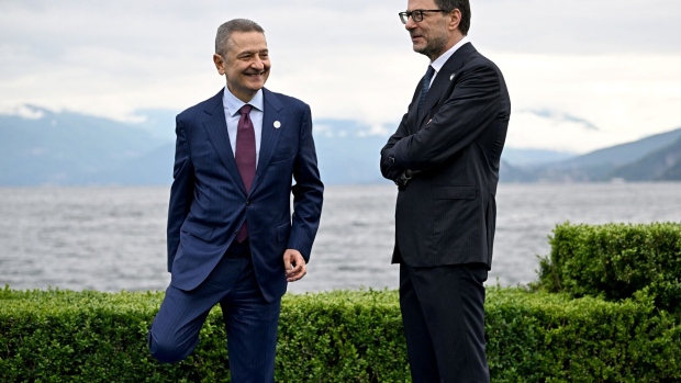 Fabio Panetta and Giancarlo Giorgetti attend the G7 Finance Ministers meeting in Stresa on May 24. Photographer: Gabriel Bouys/AFP/Getty Images
