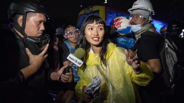 Chonthicha Jangrew during a pro-democracy march in Bangkok in 2020.