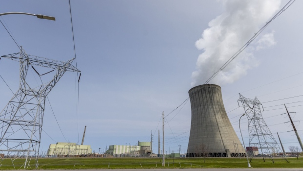 A cooling tower at the Constellation Nine Mile Point Nuclear Station in Scriba, New York, US, on Tuesday, May 9, 2023. Constellation Energy has paused its efforts to make hydrogen using nuclear power as the Biden administration considers limiting tax credits. Photographer: Lauren Petracca/Bloomberg
