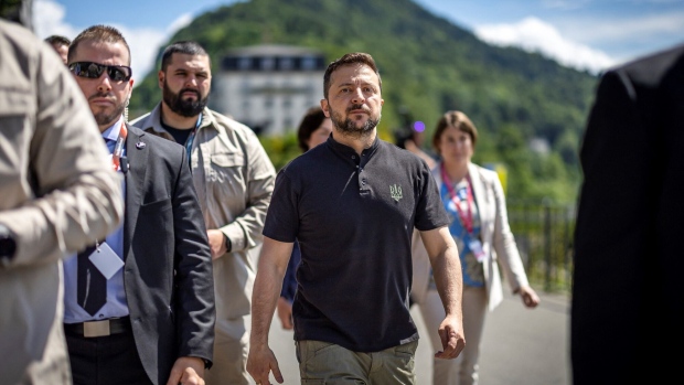 Volodymyr Zelenskiy in Lucerne, Switzerland, on June 16. Photographer: Michael Buholzer/AFP/Getty Images