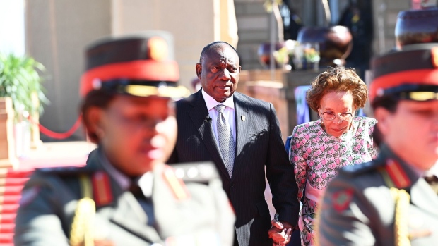 Cyril Ramaphosa arrives for his inauguration ceremony at the Union buildings in Pretoria, on June 19. Photographer: Leon Sadiki/Bloomberg