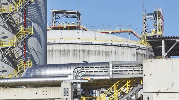 A liquefied natural gas (LNG) storage tank and pipework stand at the Gazoport terminal, operated by Polskie LNG SA, in Swinoujscie, Poland, on Friday, July 26, 2019. More "freedom gas" from U.S. shale basins is earmarked for Europe after the company behind a Louisiana export project expanded a deal with Poland. Photographer: Bartek Sadowski/Bloomberg