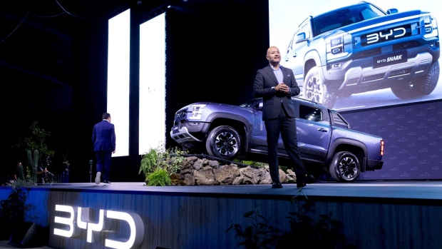 Jorge Vallejo during the launch event of the BYD Co. Shark plug-in hybrid electric vehicle pickup truck in Mexico City in May. 