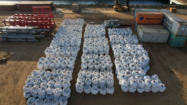<p>Bags of ferronickel bound for shipment on Obi Island, North Maluku, Indonesia.</p>