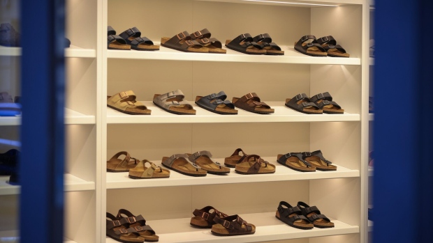 <p>A display of sandals at a Birkenstock store in Berlin, Germany.</p>