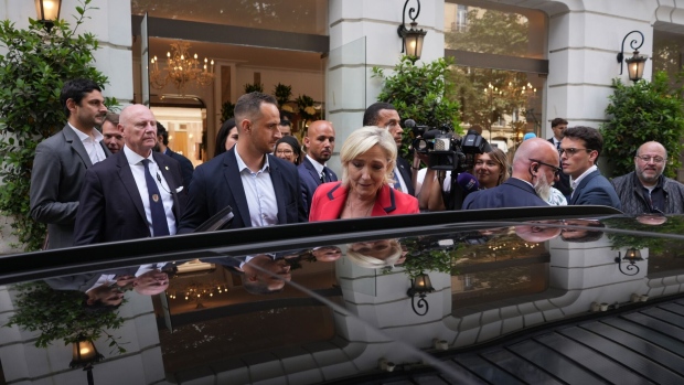 <p>Marine Le Pen following a news conference in Paris, on June 24.</p>