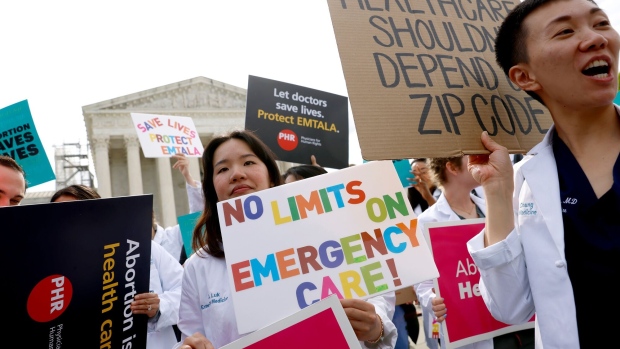 <p>Demonstrators outside the US Supreme Court in April.</p>