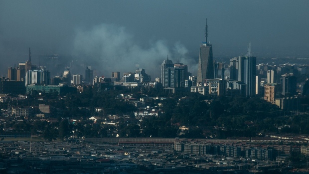 Smoke in the Nairobi central business district after police dispersed protesters on Tuesday, June 25, 2024.