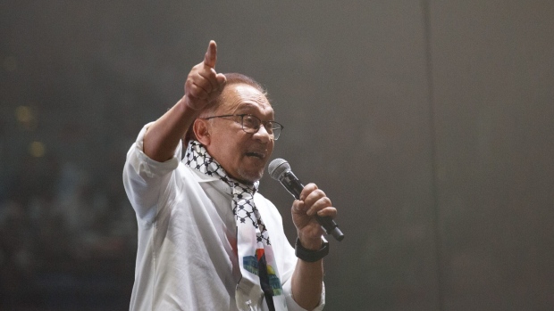 Anwar Ibrahim at a pro-Palestinian rally in Kuala Lumpur.