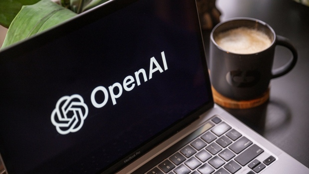 The Open AI logo on a laptop.