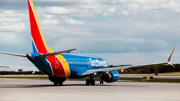 A Southwest Airlines Boeing 737 Max 8 airplane at Baltimore-Washington Airport (BWI) in Baltimore, Maryland, US, on Friday, April 12, 2024. Southwest Airlines Co. is scheduled to release earnings figures on April 25. Photographer: Angus Mordant/Bloomberg