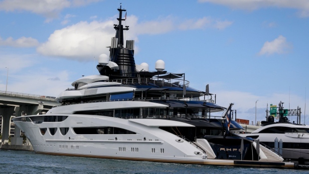 <p>The <em>Lurssen Ahpo </em>superyacht during the Discover Boating Miami International Boat Show in February. </p>