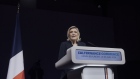 <p>Marine Le Pen speaks at the party headquarters following voting during the first round of legislative elections in Henin-Beaumont on June 30.</p>