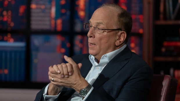 Larry Fink, chairman and chief executive officer of BlackRock Inc., during a Bloomberg Television interview in New York, US, on Tuesday, March 26, 2024. Fink today said the US public debt situation "is more urgent than I can ever remember" and that the country needs to adopt policies to spur economic growth.