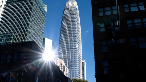 The Salesforce Tower in San Francisco, California, US, on Wednesday, Jan. 25, 2023. Hedge fund Elliott Investment Management has taken a substantial activist stake in Salesforce Inc., swooping in after layoffs and a deep stock swoon at the enterprise software giant. Photographer: Marlena Sloss/Bloomberg