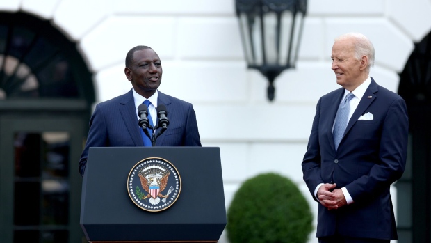 William Ruto and US President Joe Biden during a state visit at the White House in Washington. Photographer: Tierney L. Cross/Bloomberg
