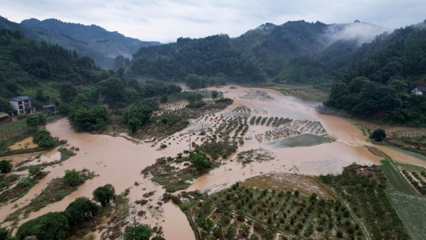 Farmland destroyed by floods in Guangxi Zhuang Autonomous Region on July 1. Photographer: Tan Kexing/VCG/Getty Images
