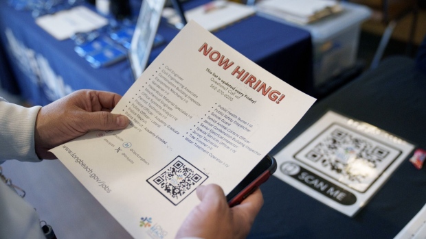 A job seeker attends a Veteran Employment and Resource Fair in Long Beach, California, US, on Tuesday, Jan. 9, 2024. The Department of Labor is scheduled to release initial jobless claims figures on January 11. Photographer: Eric Thayer/Bloomberg