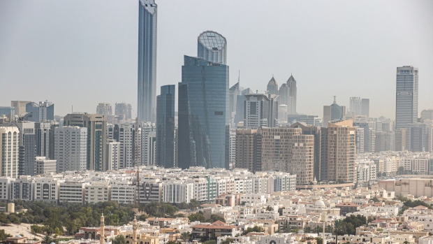 <p>The skyline of Abu Dhabi, United Arab Emirates.</p>