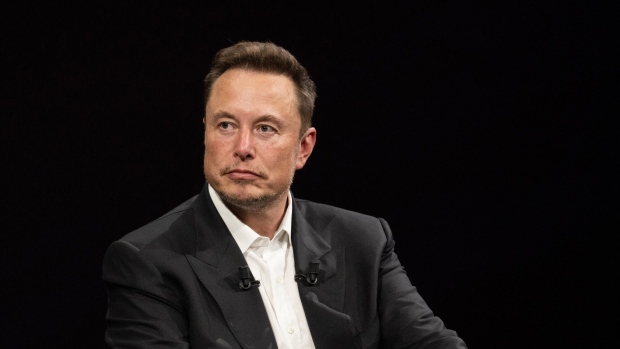 Elon Musk, billionaire and chief executive officer of Tesla, at the Viva Tech fair in Paris, France, on Friday, June 16, 2023. Musk predicted his Neuralink Corp. would carry out its first brain implant later this year. Photographer: Nathan Laine/Bloomberg