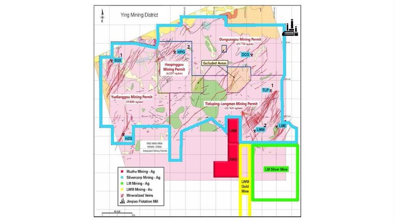 Project map of the Ying Mining District with Muzhu Mining’s LMM and XWG properties adjacent to Silvercorp Mining’s properties.